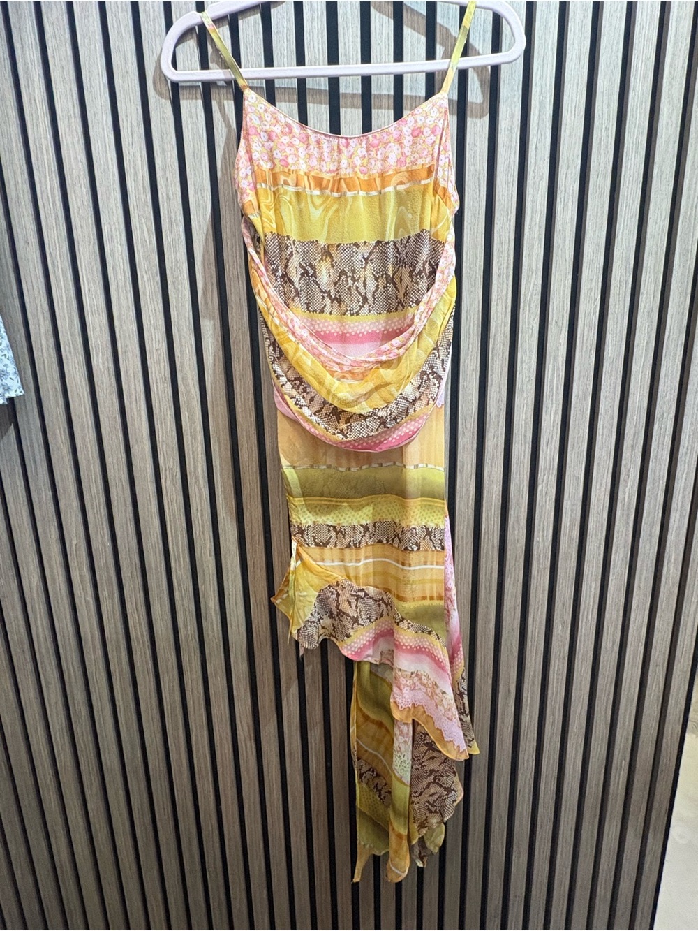 Yellow & Pink Striped Cowl Neck 2k2 Dress - made in italy